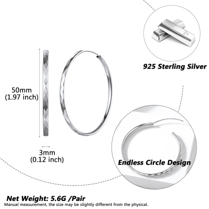 Hypoallergenic Sterling Silver Round Hoop Earrings For Women 50 detail