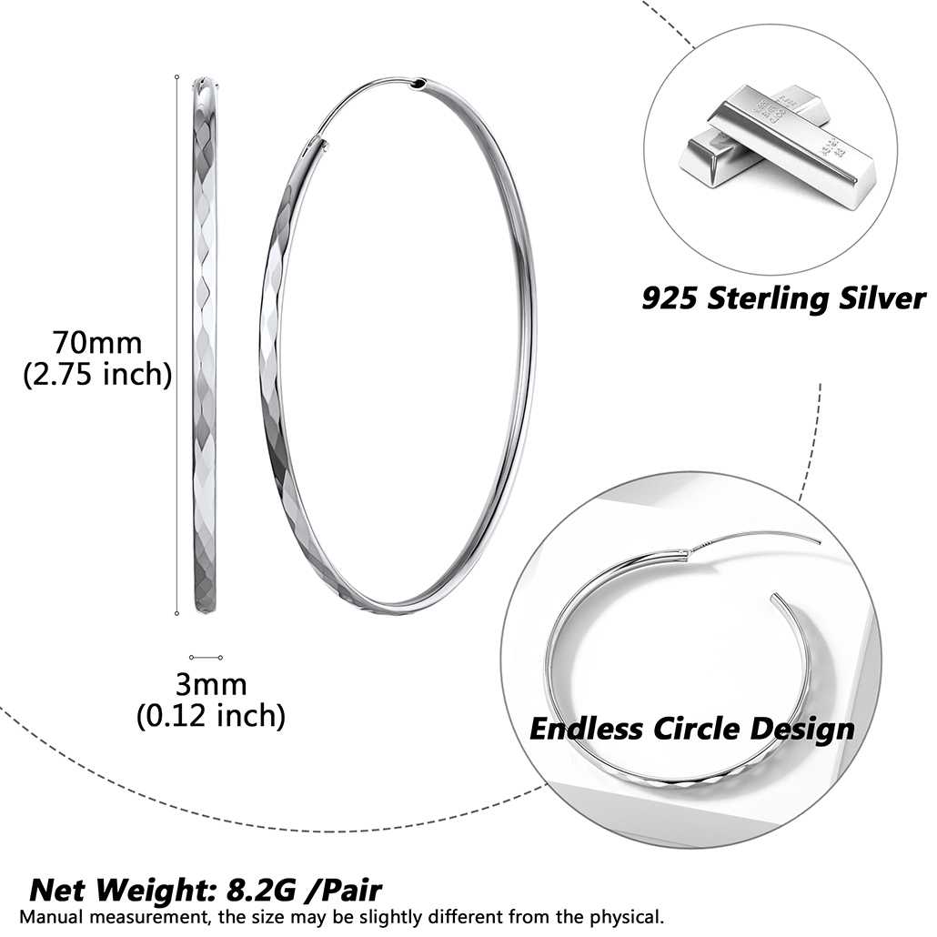 Hypoallergenic Sterling Silver Round Hoop Earrings For Women Detail