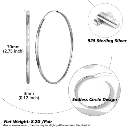 Hypoallergenic Sterling Silver Round Hoop Earrings For Women Detail