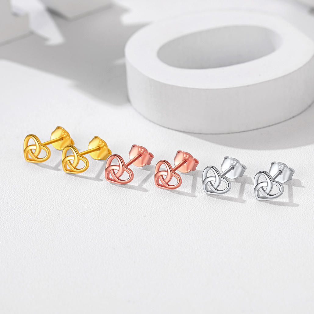 Celtic Knot 925 Sterling Silver Heart  Stud Earrings For Women COLOR