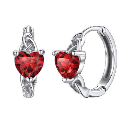  Birthstone 925 Sterling Silver Heart Hoop Earrings for Women Jan