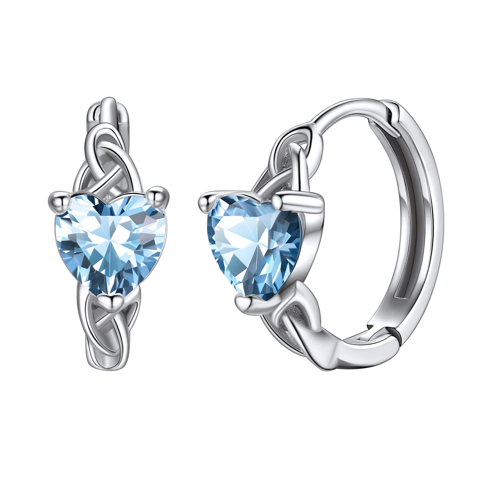  Birthstone 925 Sterling Silver Heart Hoop Earrings for Women Mar