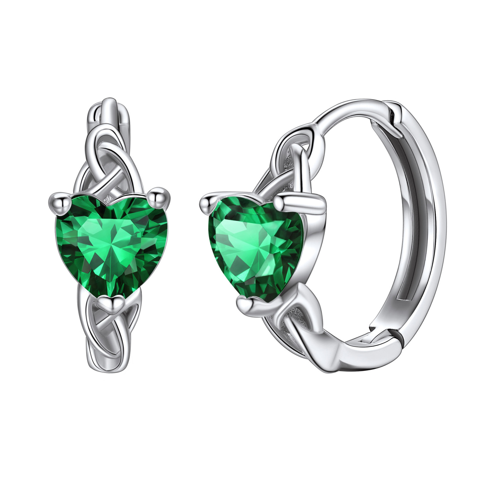  Birthstone 925 Sterling Silver Heart Hoop Earrings for Women May