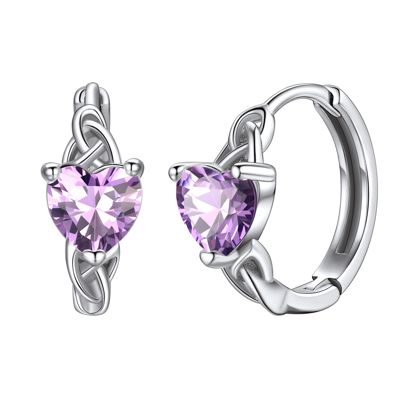  Birthstone 925 Sterling Silver Heart Hoop Earrings for Women Jun