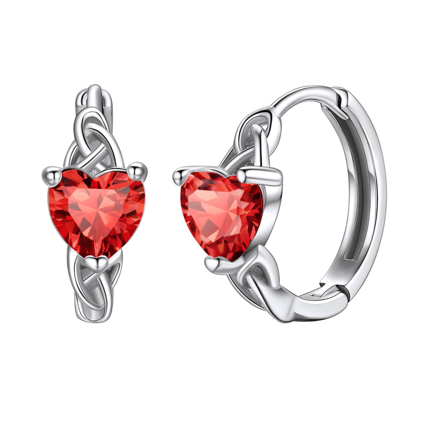  Birthstone 925 Sterling Silver Heart Hoop Earrings for Women Jul
