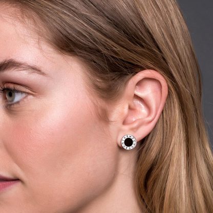 Sterling Silver Viking Rune Natural Black Onyx Stud Earrings MODEL SILVER