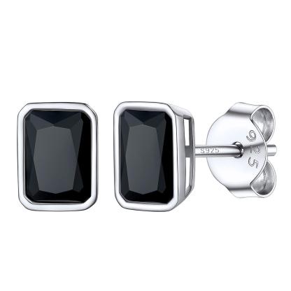 Flash Sale S925 Silver Emerald Cut CZ Stud Earrings