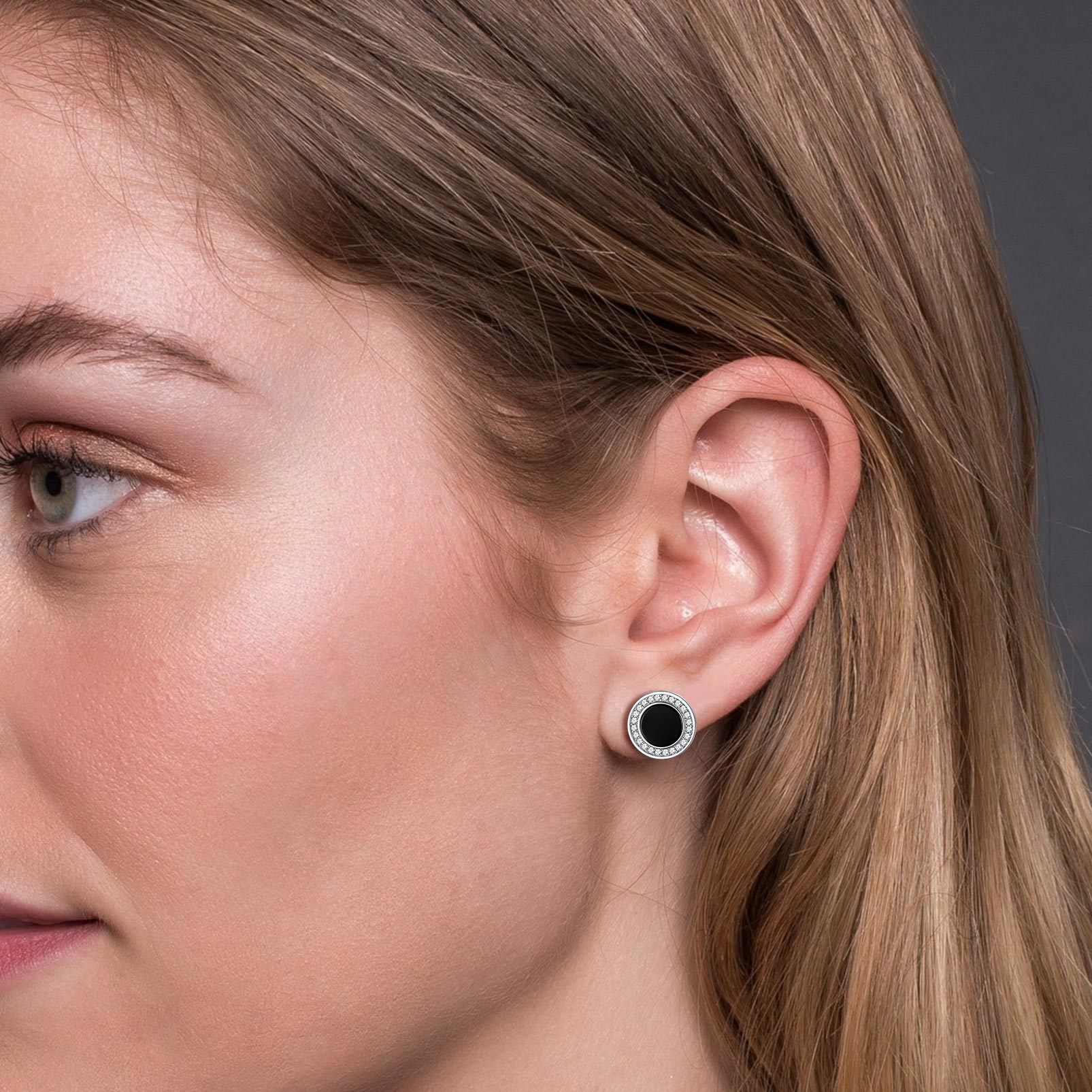  925 Sterling Silver Viking Rune Natural Black Onyx Stud Earrings for Women Men model