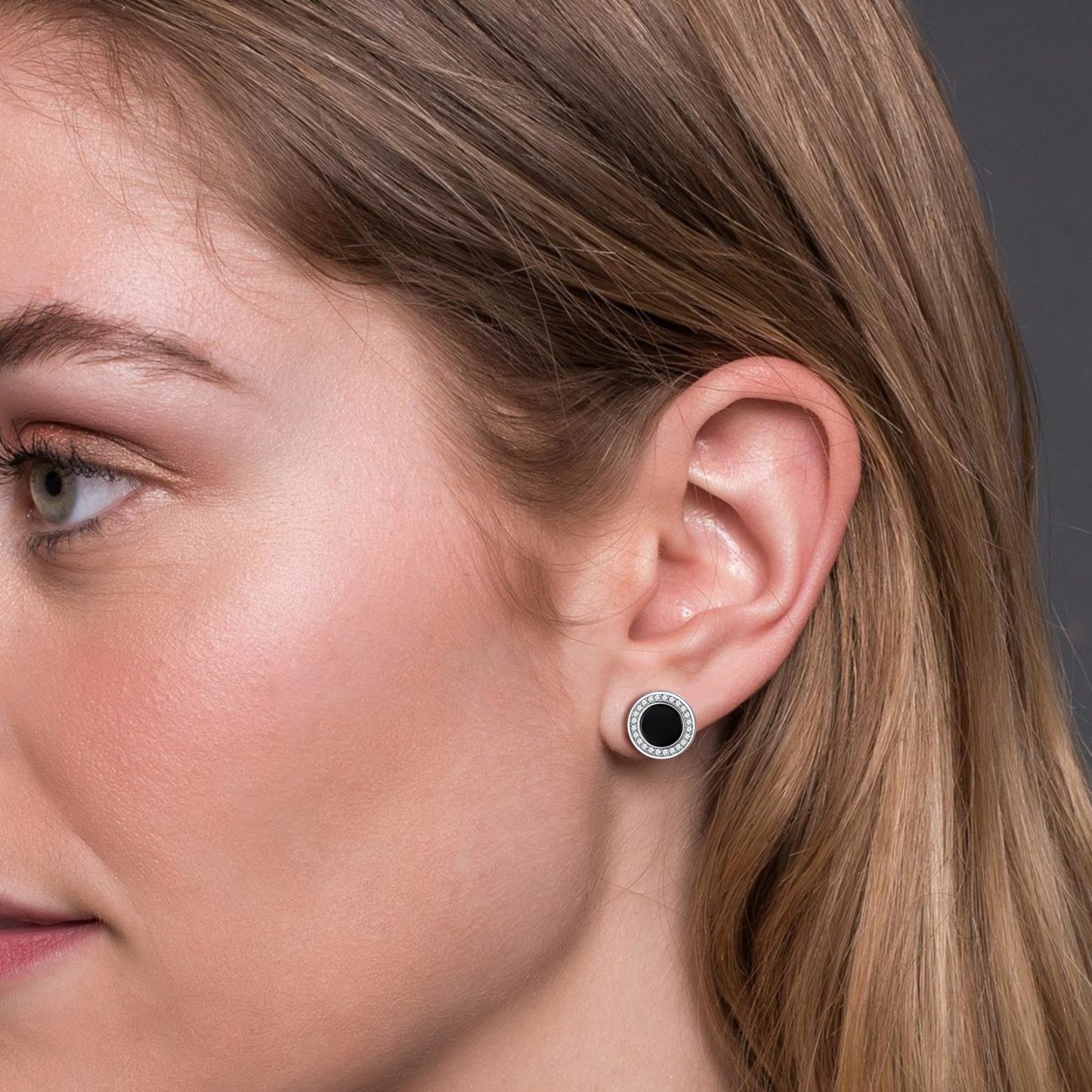  925 Sterling Silver Viking Rune Natural Black Onyx Stud Earrings for Women Men model