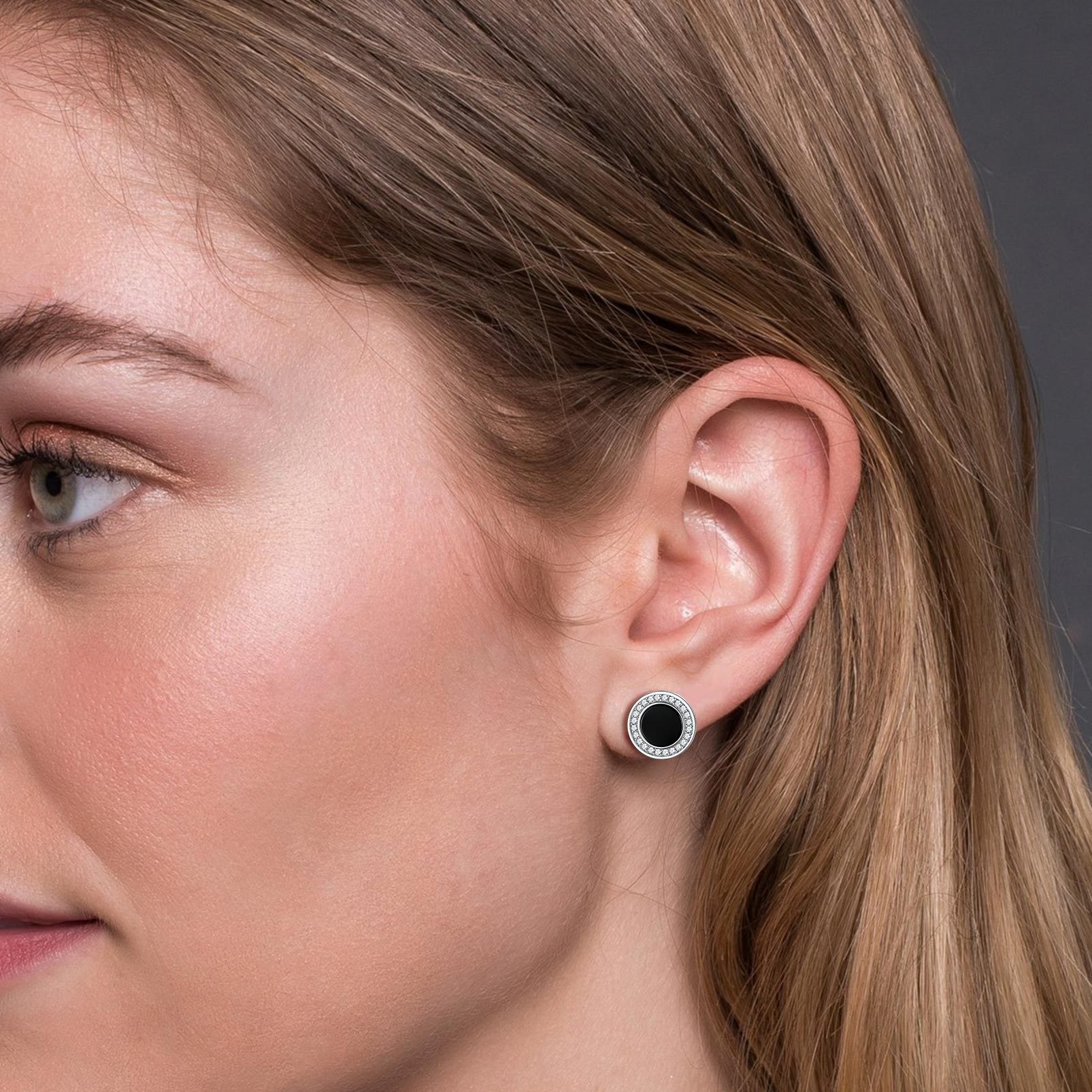  925 Sterling Silver Viking Rune Natural Black Onyx Stud Earrings for Women Men model