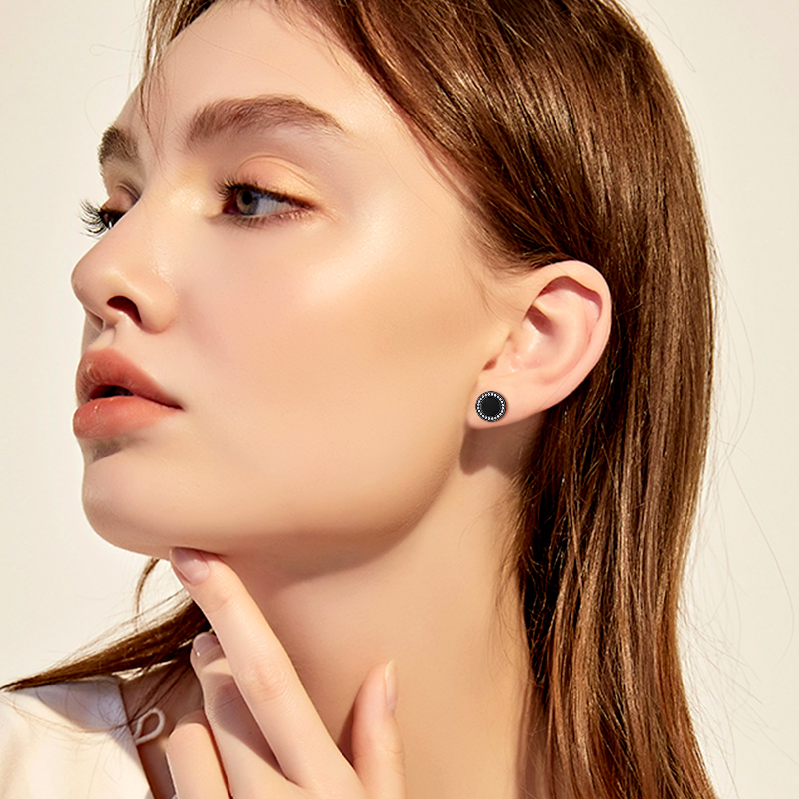  Sterling Silver Viking Rune Natural Black Onyx Stud Earrings for Women model