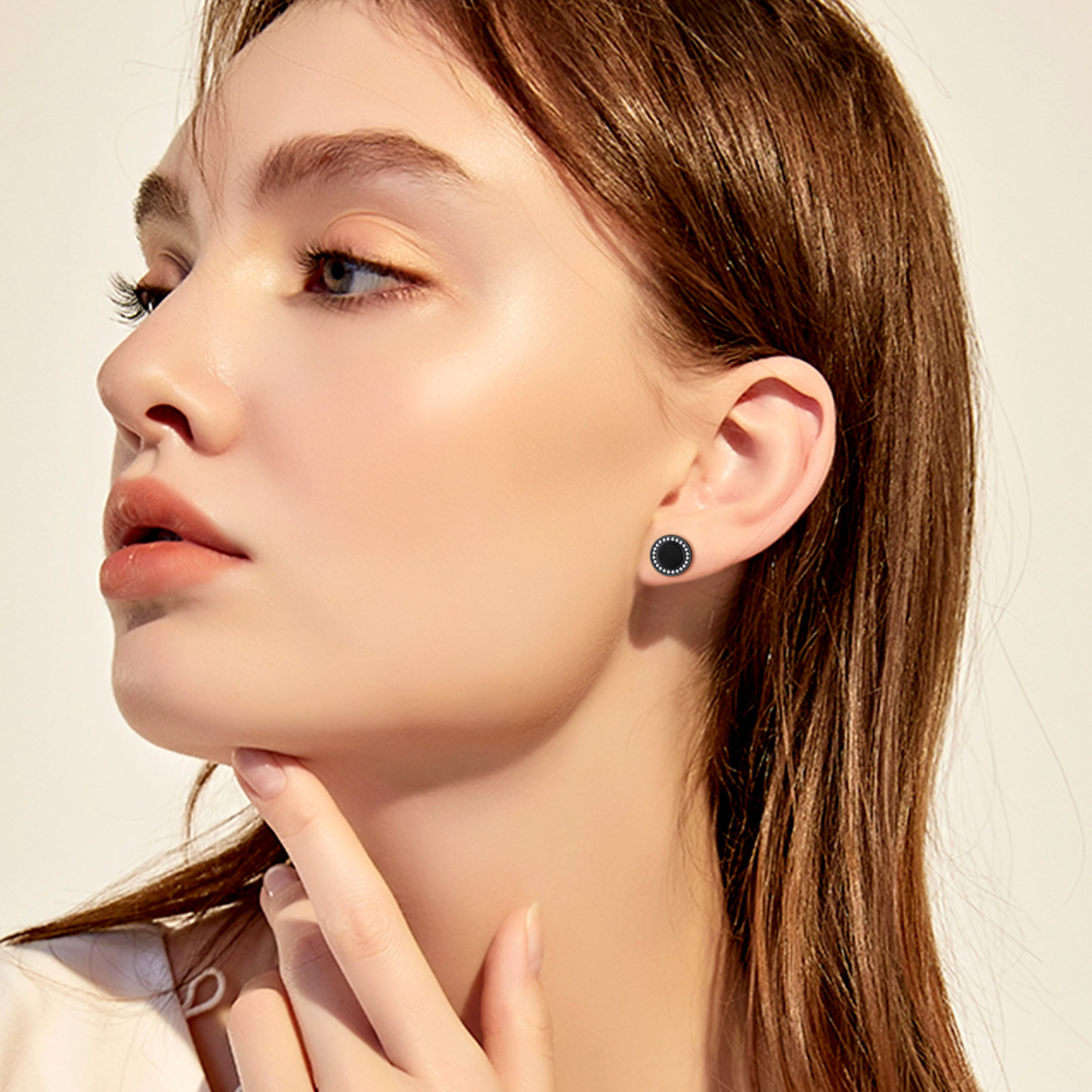  Sterling Silver Viking Rune Natural Black Onyx Stud Earrings for Women model