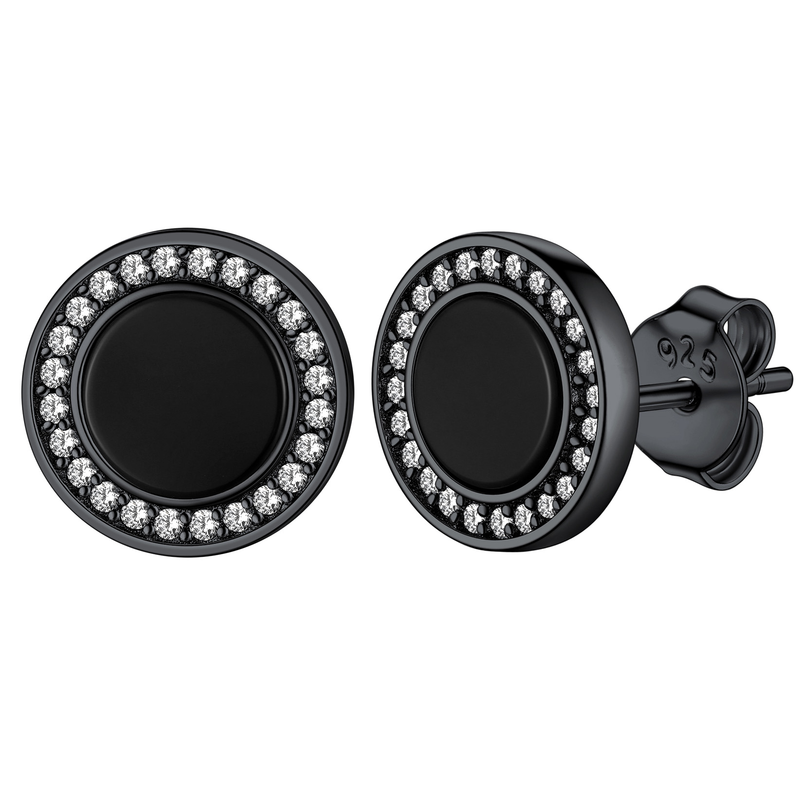  Sterling Silver Viking Rune Natural Black Onyx Stud Earrings for Women Men black