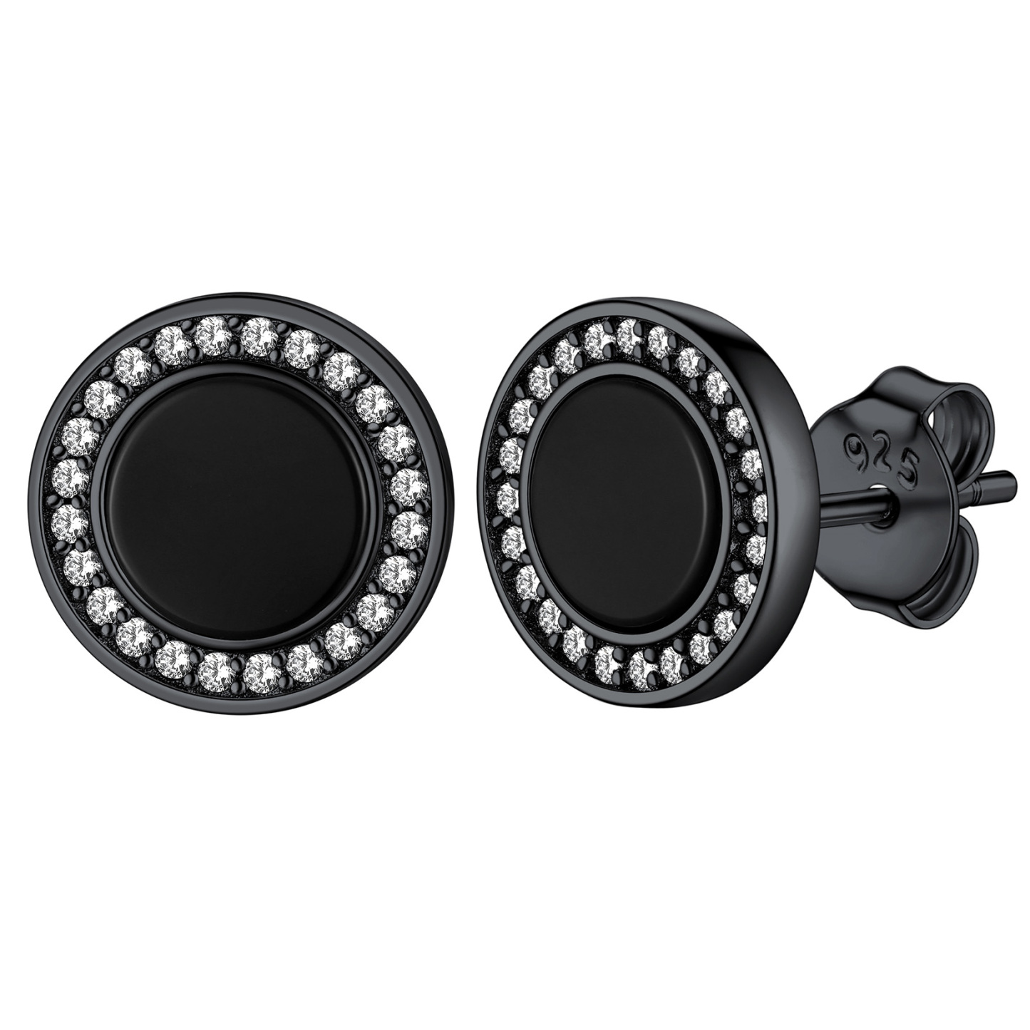  Sterling Silver Viking Rune Natural Black Onyx Stud Earrings for Women Men black