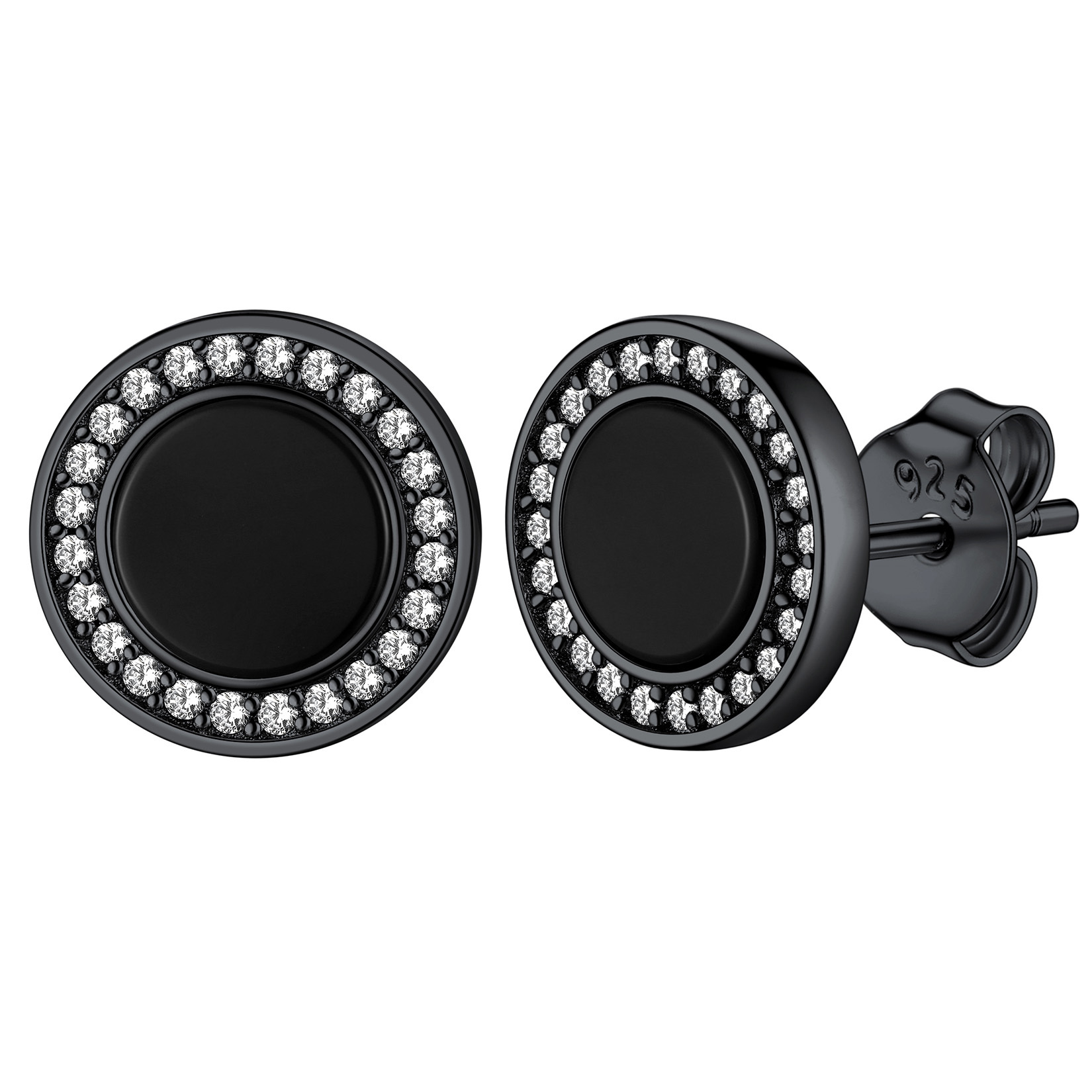  Sterling Silver Viking Rune Natural Black Onyx Stud Earrings for Women Men black