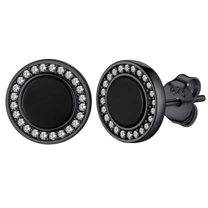  Sterling Silver Viking Rune Natural Black Onyx Stud Earrings for Women Men black