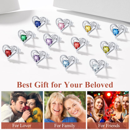 Infinity Birthstone Heart Stud Earrings gift for you love ones
