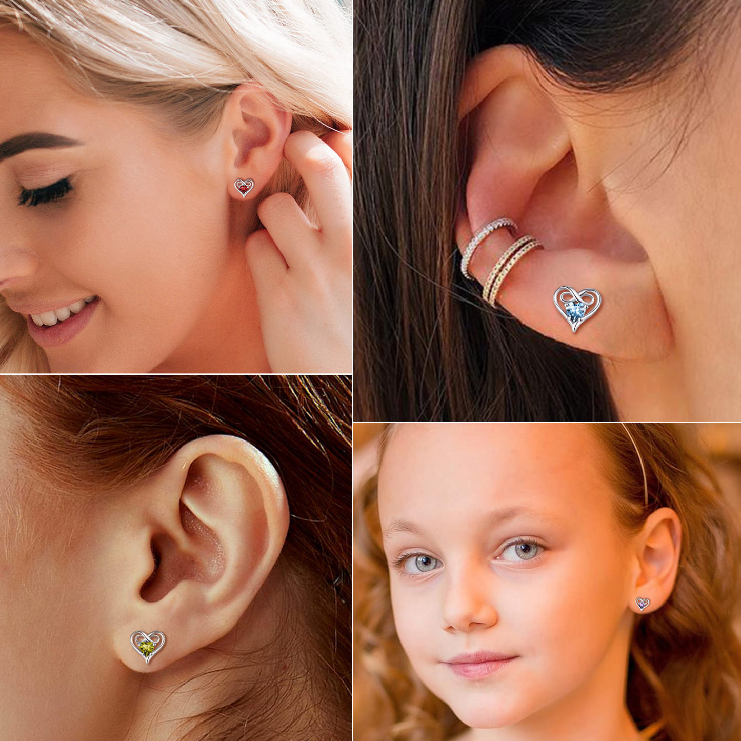 Infinity Birthstone Heart Stud Earrings