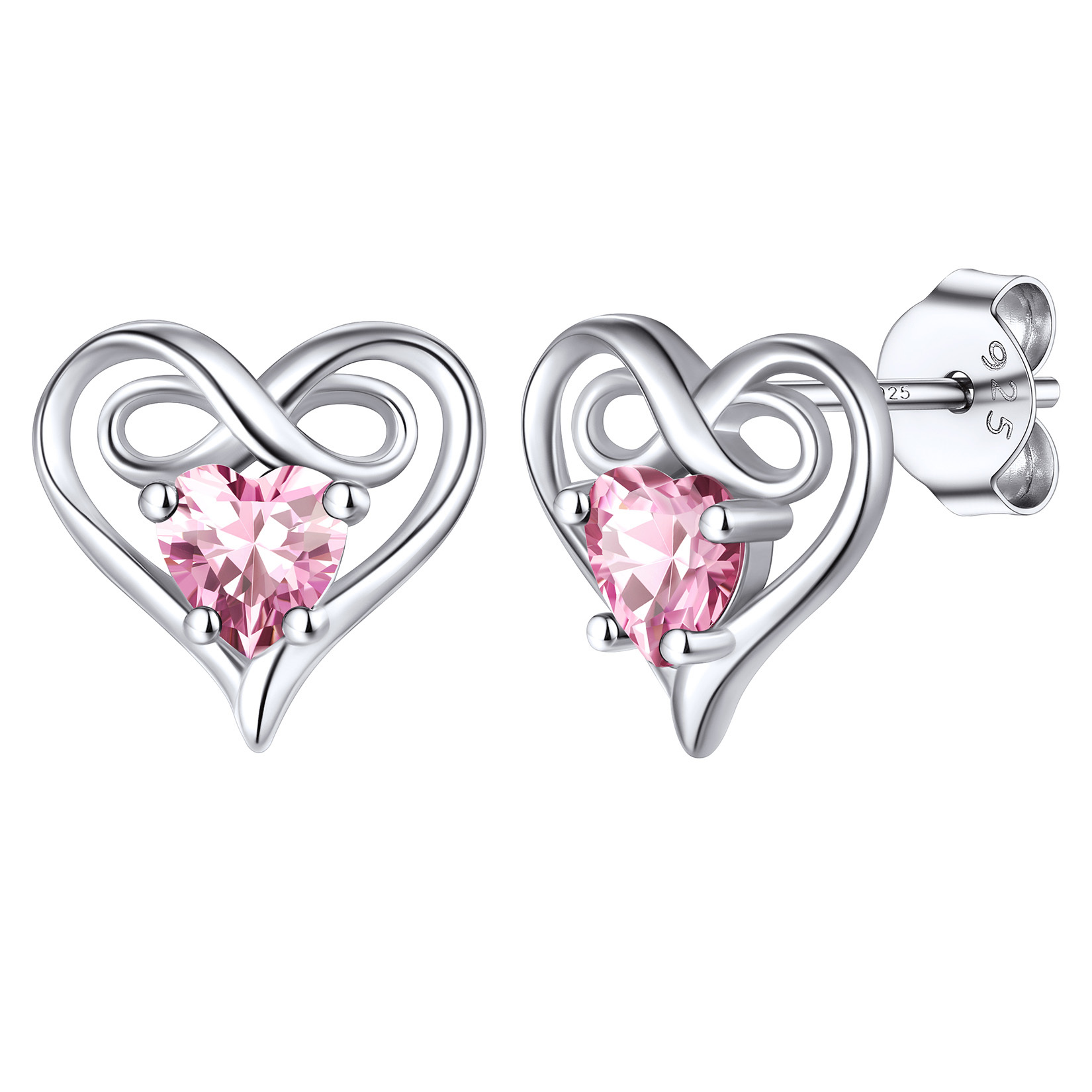 Infinity Birthstone Heart Stud Earrings for Women 