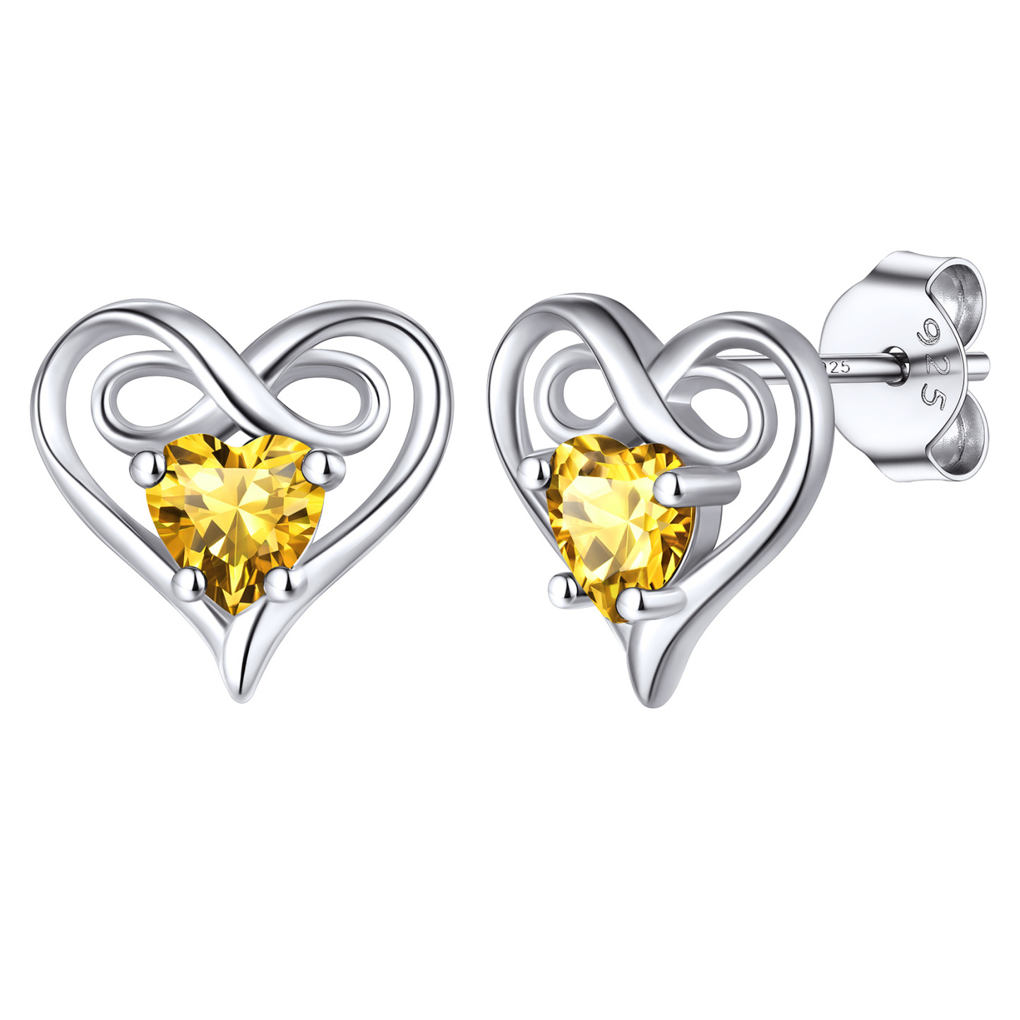 Infinity Birthstone Heart Stud Earrings for Women 