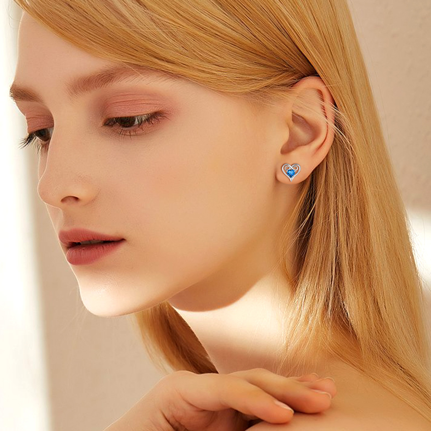 Infinity Birthstone Heart Stud Earrings for Women model