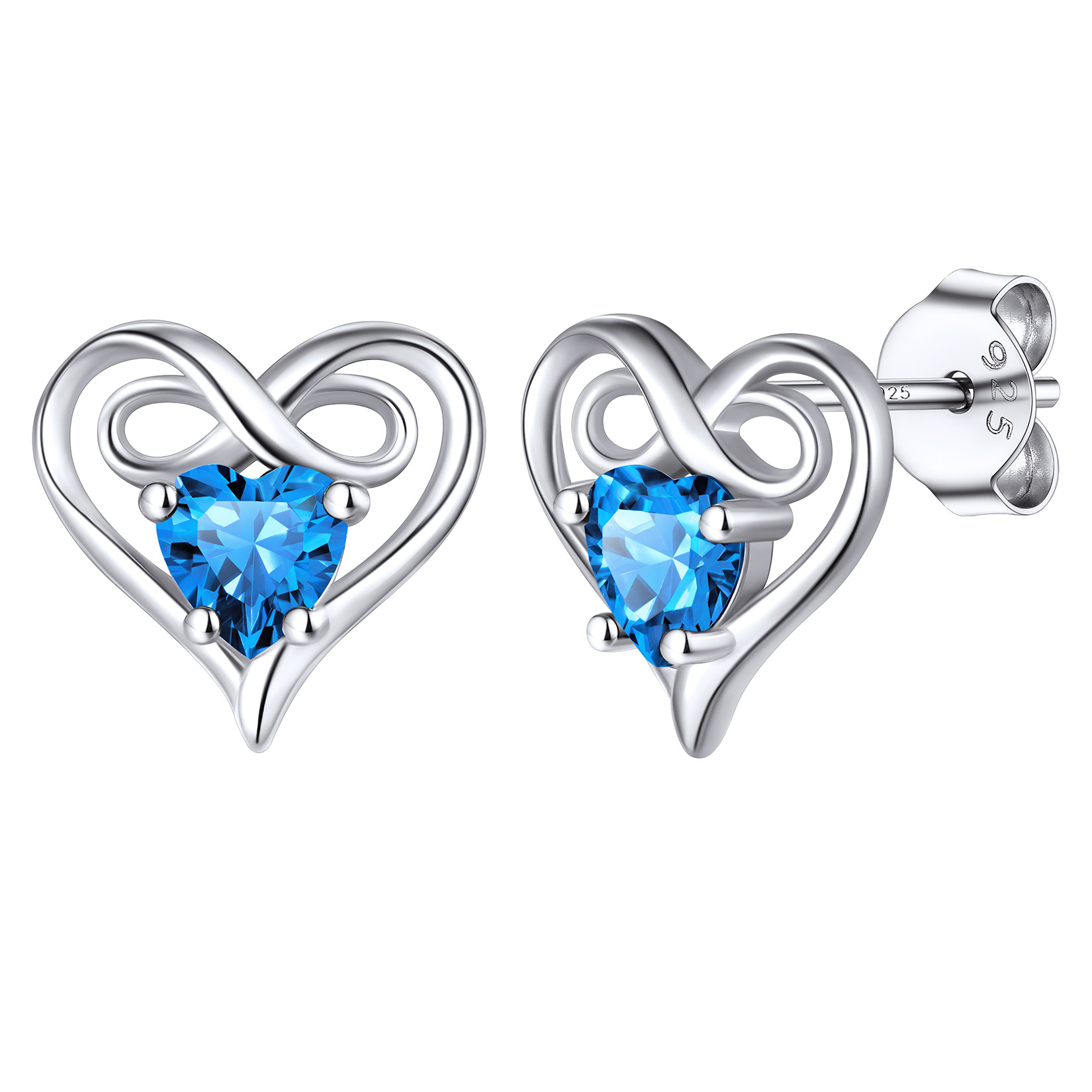 Infinity Birthstone Heart Stud Earrings for Women 