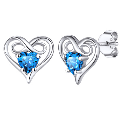 Infinity Birthstone Heart Stud Earrings for Women 