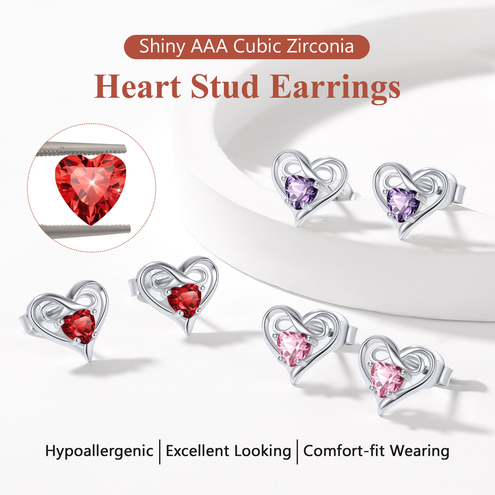 Infinity Birthstone Heart Stud Earrings for Women with CZ