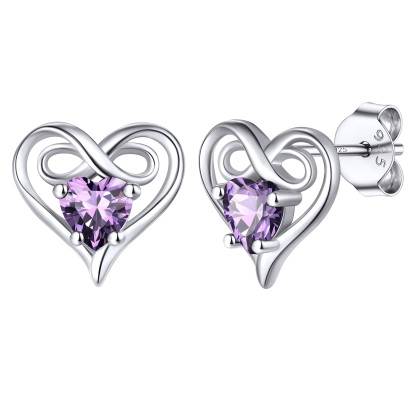 Infinity Birthstone Heart Stud Earrings for Women 