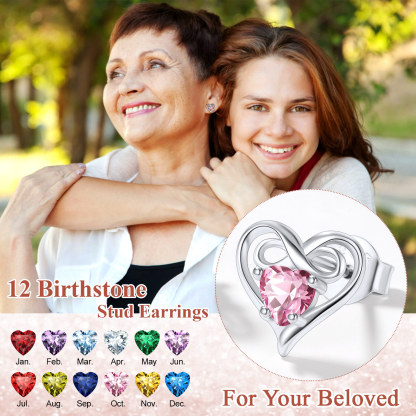 Infinity Birthstone Heart Stud Earrings for mom