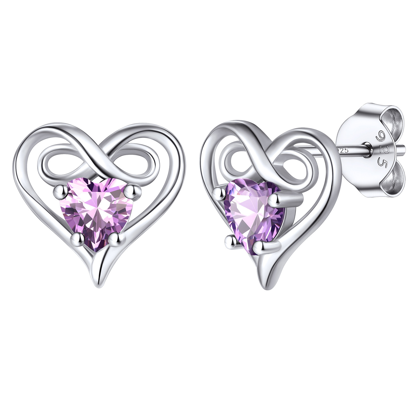 Infinity Birthstone Heart Stud Earrings for Women 