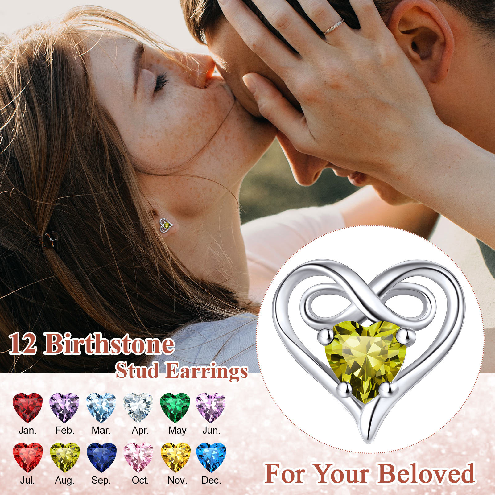 Infinity Birthstone Heart Stud Earrings for wife