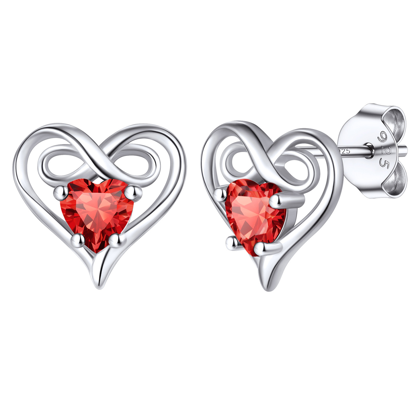 Infinity Birthstone Heart Stud Earrings for Women 