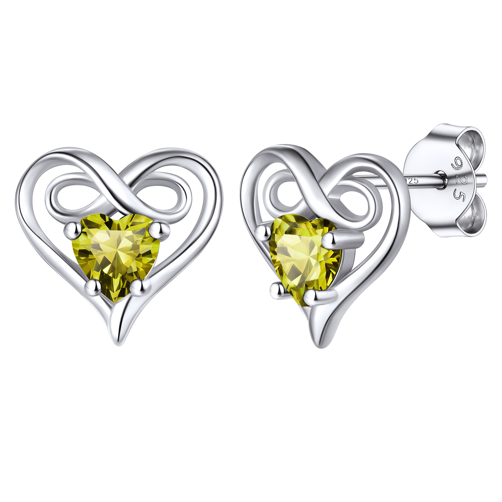 Infinity Birthstone Heart Stud Earrings for Women 