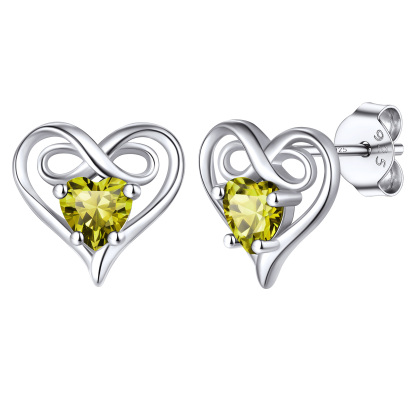 Infinity Birthstone Heart Stud Earrings for Women 