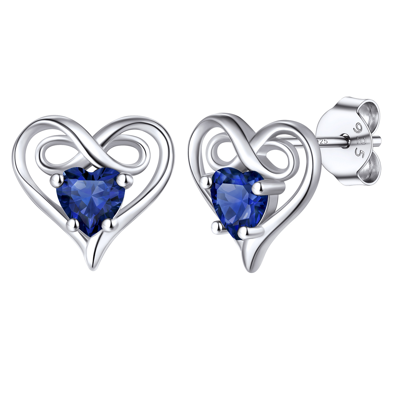 Infinity Birthstone Heart Stud Earrings for Women 