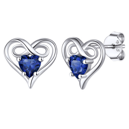 Infinity Birthstone Heart Stud Earrings for Women 