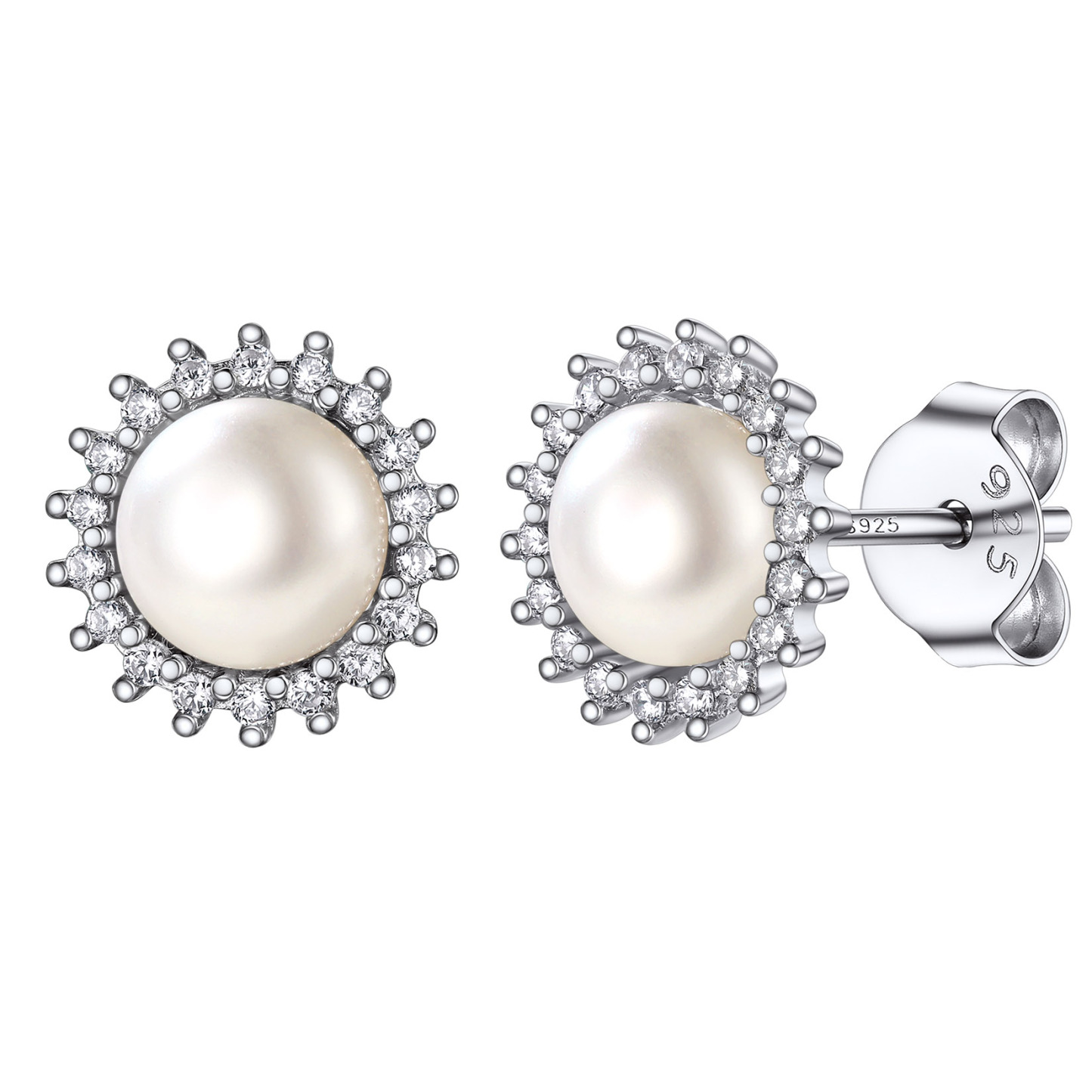 Flash Sale S925 Freshwater Pearl CZ Stud Earrings for Women