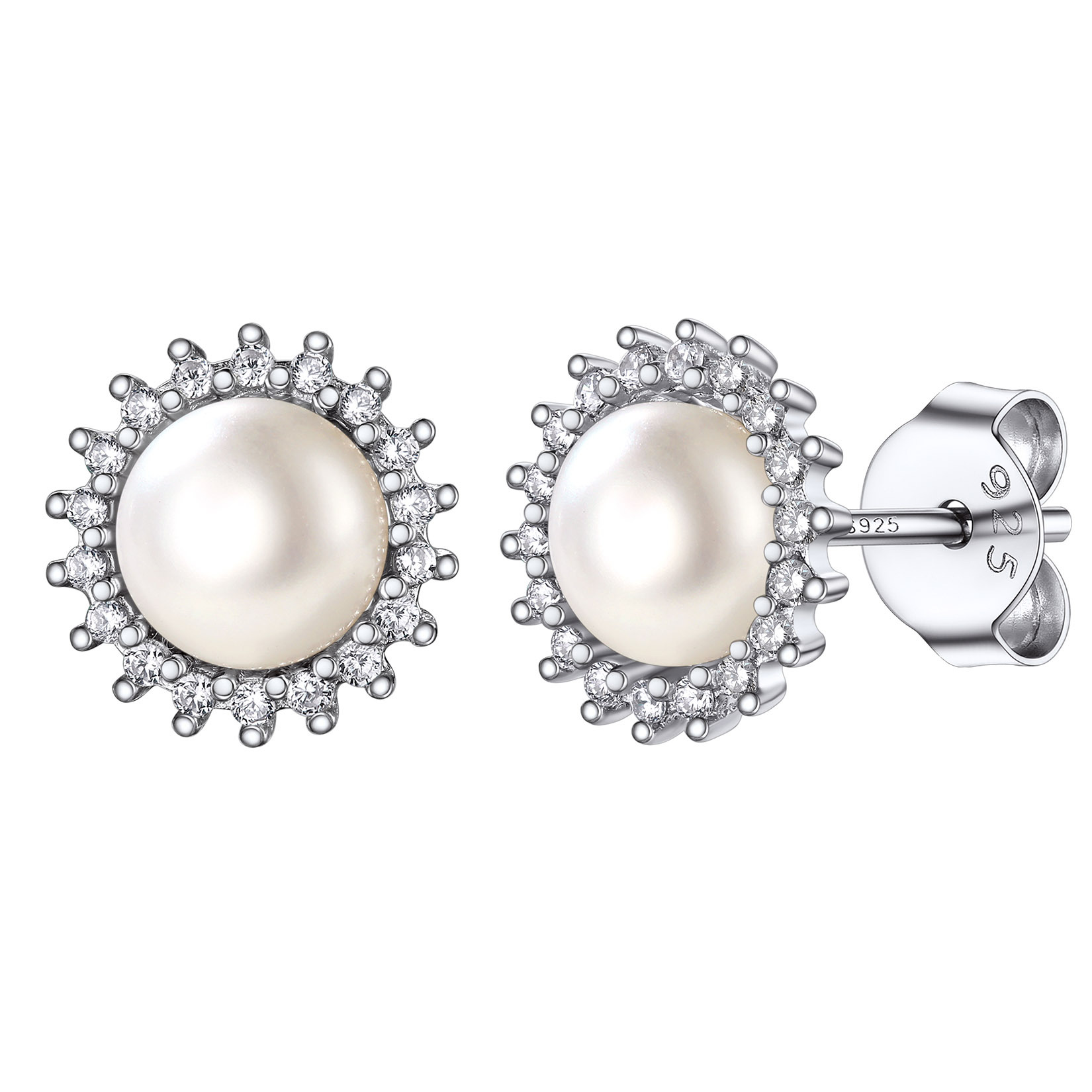 Flash Sale S925 Freshwater Pearl CZ Stud Earrings for Women