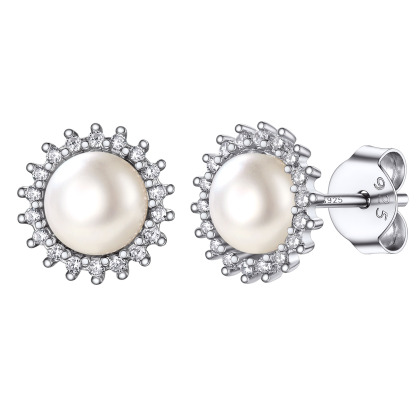 Flash Sale S925 Freshwater Pearl CZ Stud Earrings for Women