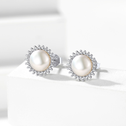 Flash Sale S925 Freshwater Pearl CZ Stud Earrings for Women