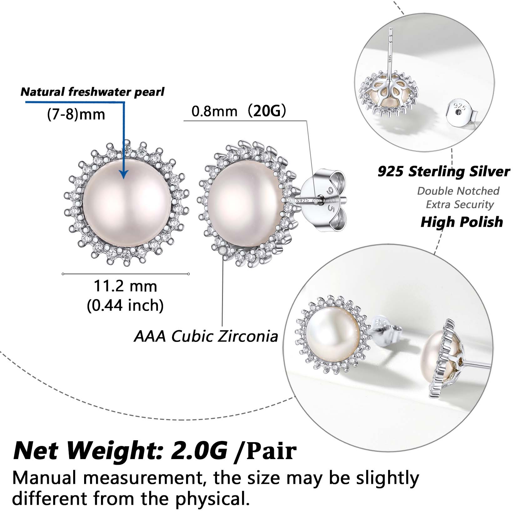 Flash Sale S925 Freshwater Pearl CZ Stud Earrings for Women
