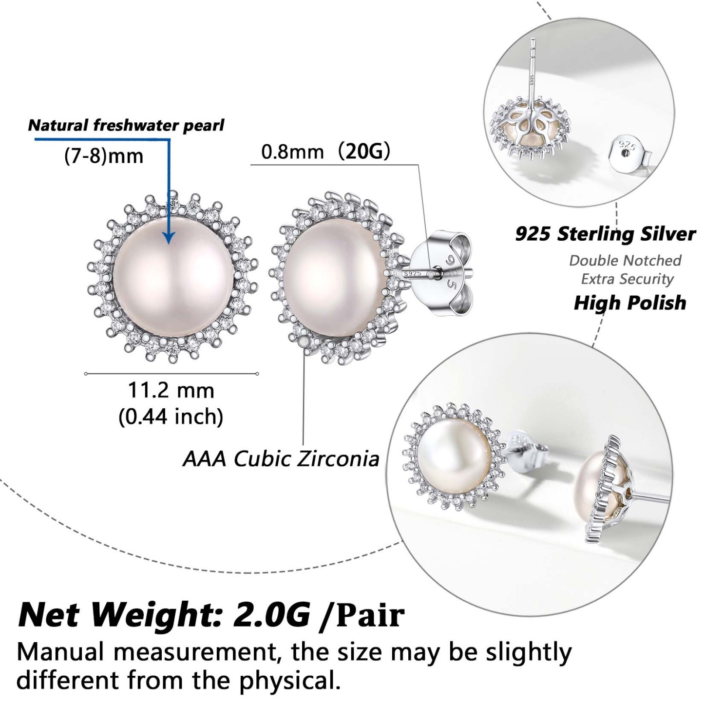 Flash Sale S925 Freshwater Pearl CZ Stud Earrings for Women