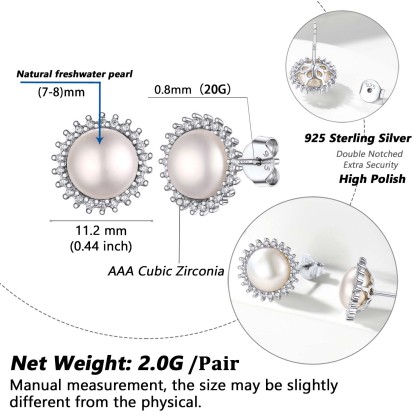 Flash Sale S925 Freshwater Pearl CZ Stud Earrings for Women