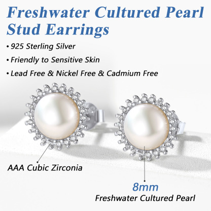 Flash Sale S925 Freshwater Pearl CZ Stud Earrings for Women