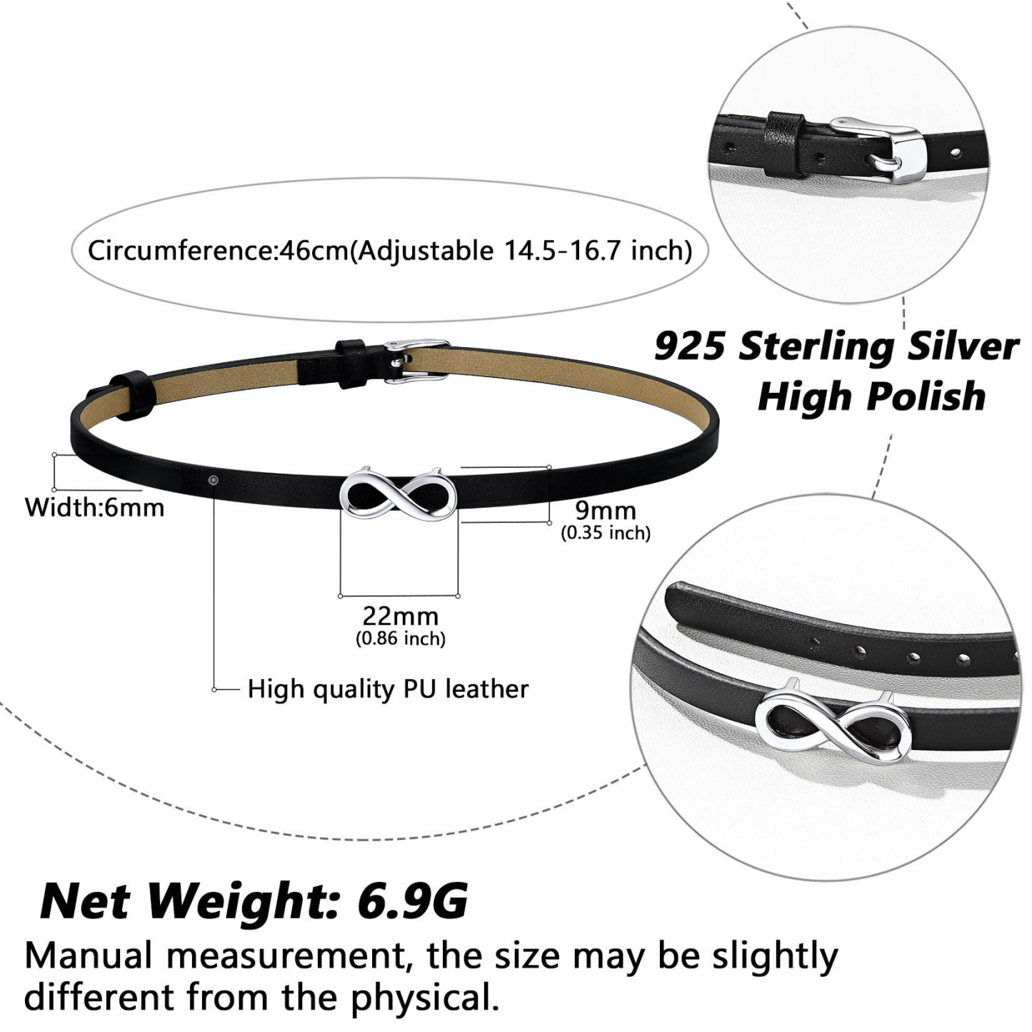 Personalized Engraved Name Leather Choker Necklace detail