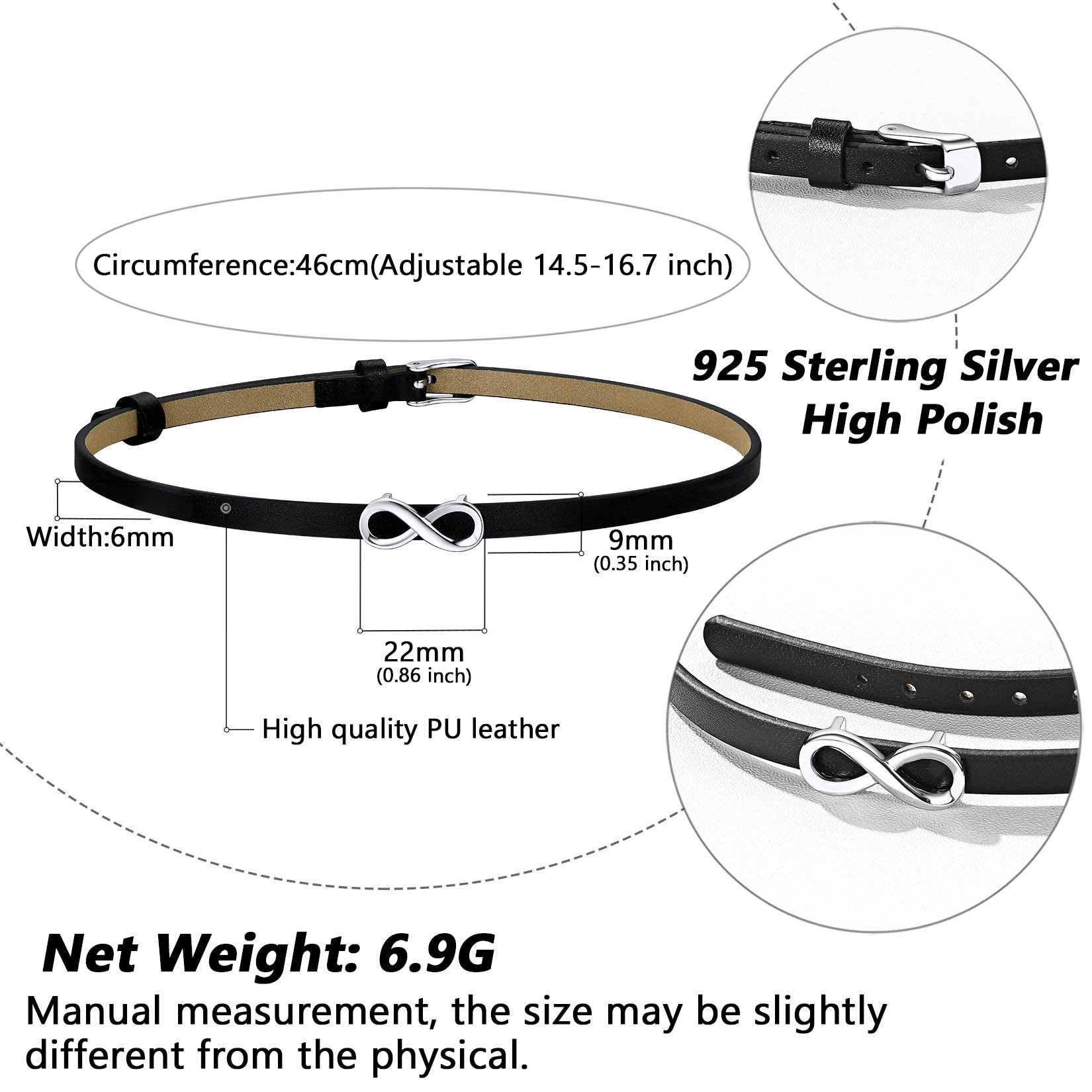 Personalized Engraved Name Leather Choker Necklace detail