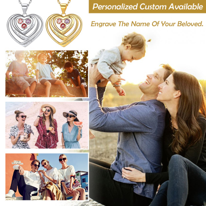 Personalized Birthstone Heart Engraved Necklace Gift for Mom
