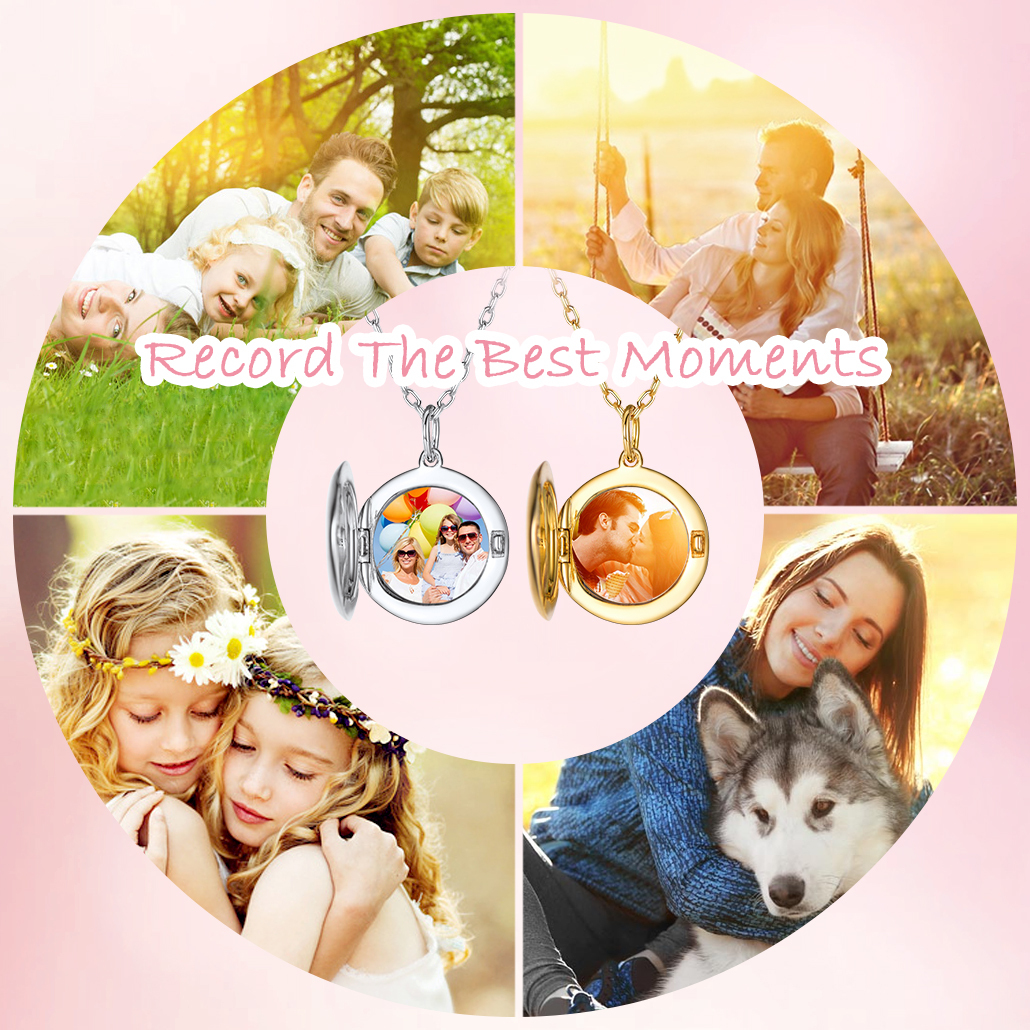 Personalized Photo Round Silver Locket Necklace scene