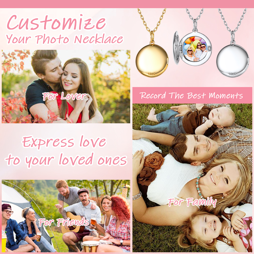 Personalized Photo Round Silver Locket Necklace for Women scene